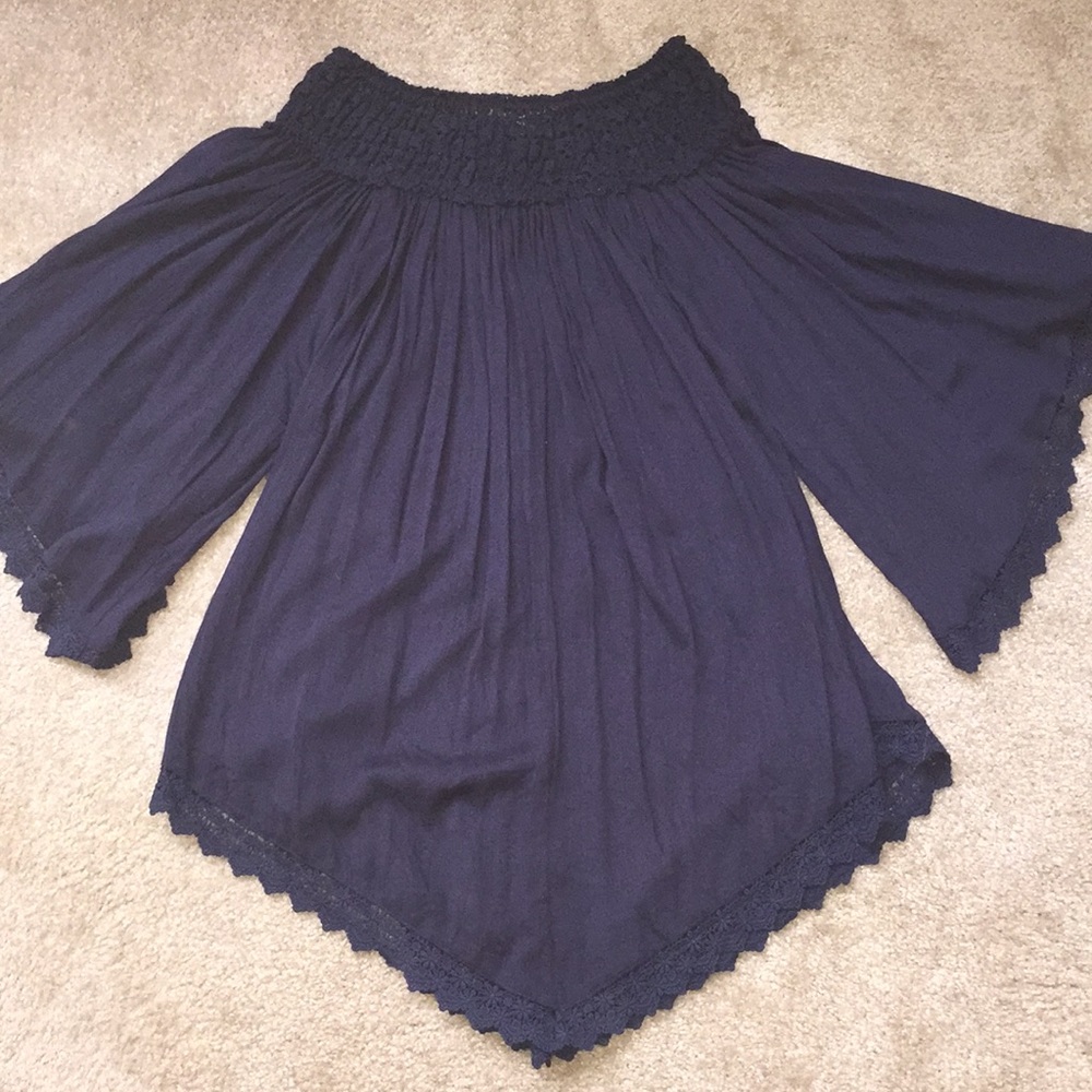 Off-shoulder navy dress